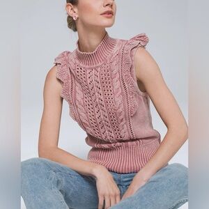 NWOT WHBM Ruffle Mock Neck Sleeveless Sweater